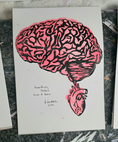 Perfectly Imperfect Mind & Heart - Linocut Print - A5