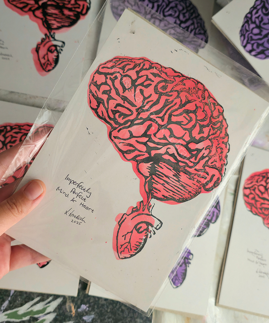 Perfectly Imperfect Mind & Heart - Linocut Print - A5