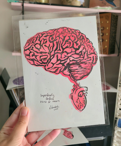 Perfectly Imperfect Mind & Heart - Linocut Print - A5