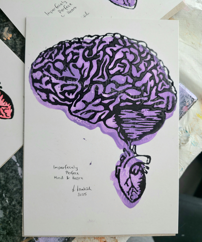 Perfectly Imperfect Mind & Heart - Linocut Print - A5