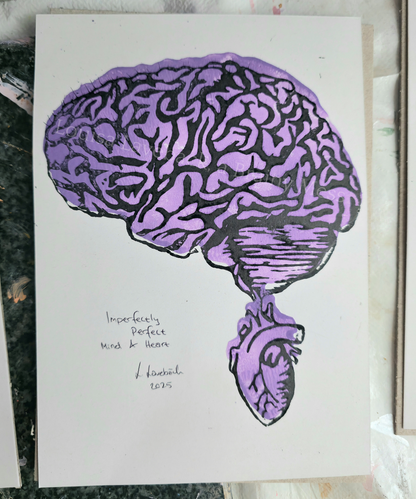 Perfectly Imperfect Mind & Heart - Linocut Print - A5